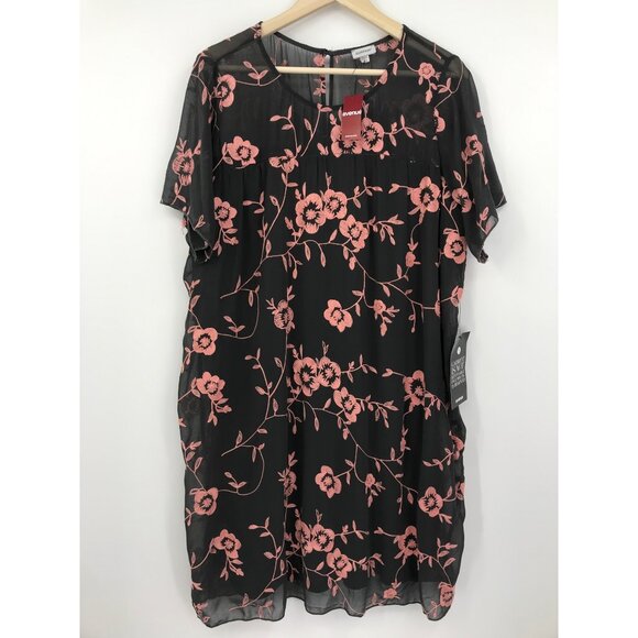 Avenue Chiffon Embroidered Floral Dress Gray Pink 14/16 NEW - Picture 1 of 6